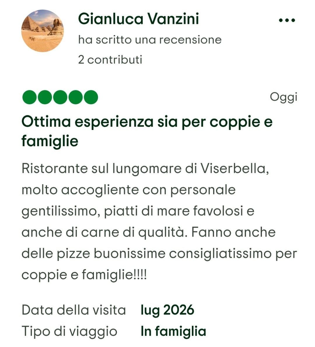 Recensione TripAdvisor di Gianluca Vanzini, 5 stelle